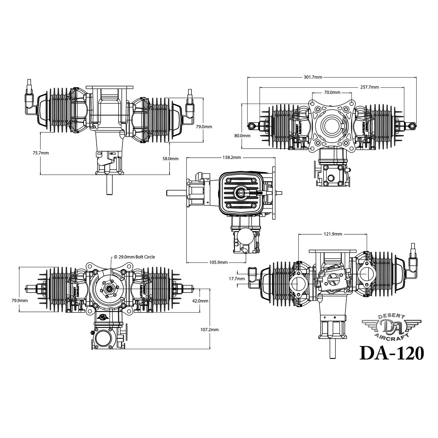 Desert Aircraft 120cc Twin Petrol Engine - DA-120 - Click Image to Close